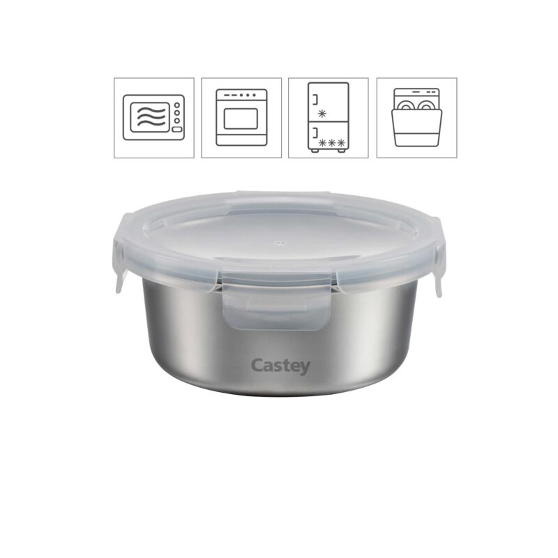 Ornamia 1.5L Round Stainless Steel Storage Container - Microwave Safe
