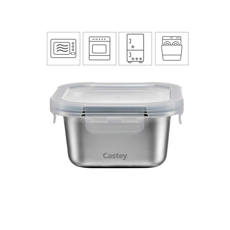 Ornamia 0.6L Square Stainless Steel Storage Container - Microwave Safe